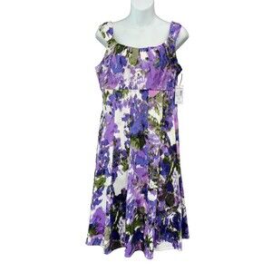 DressBarn Ella Pleated Empire Waist Midi Dress Sz 10 Purple Artsy Cottage Fairy